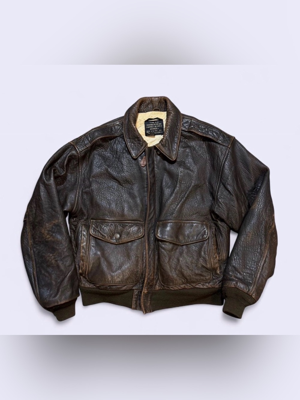 Vintage Avirex Dark Brown Leather Bomber Jacket